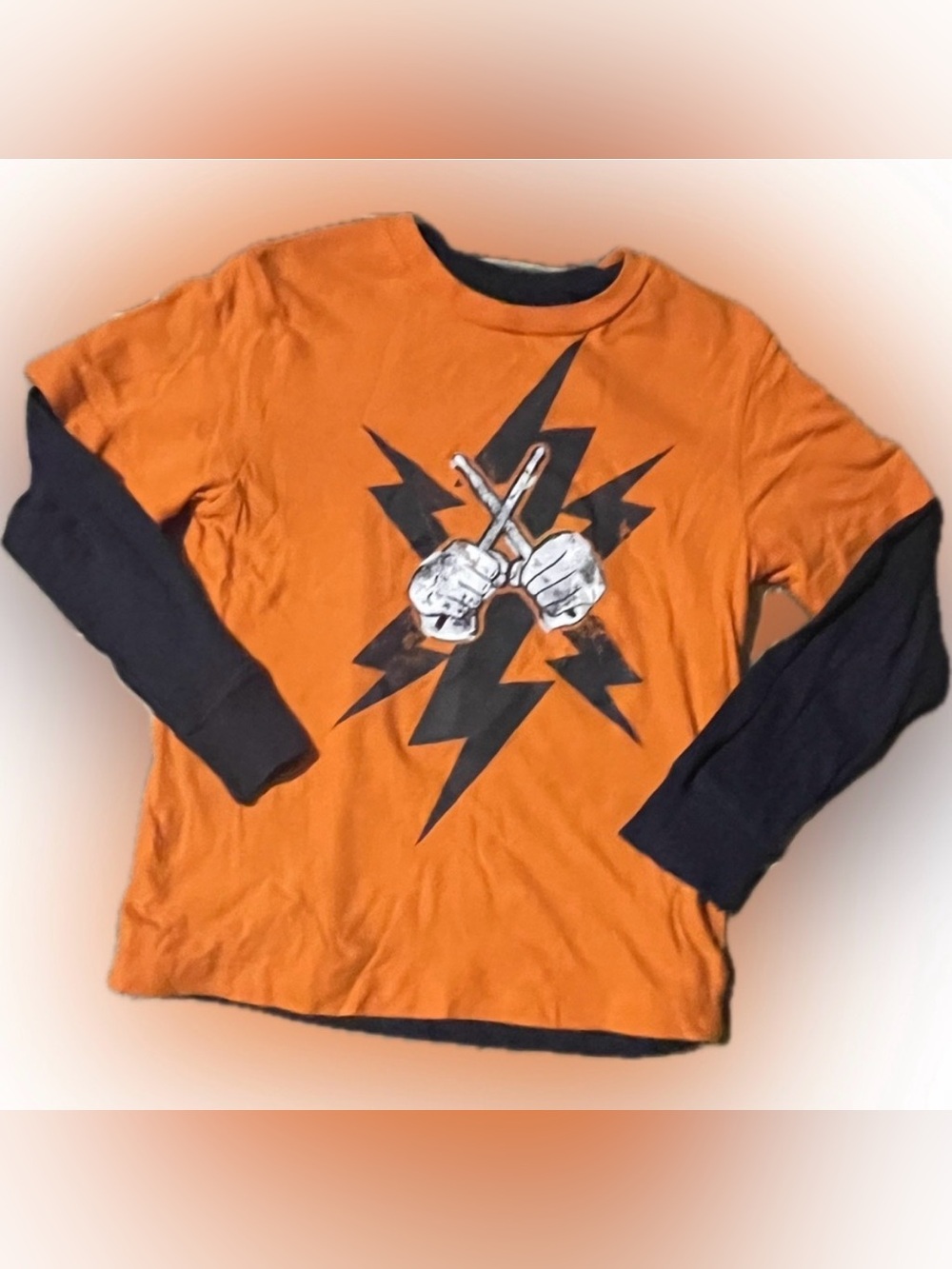 Circo Orange Long Sleeve Tee with Navy Sleeves & Lightning Graphic